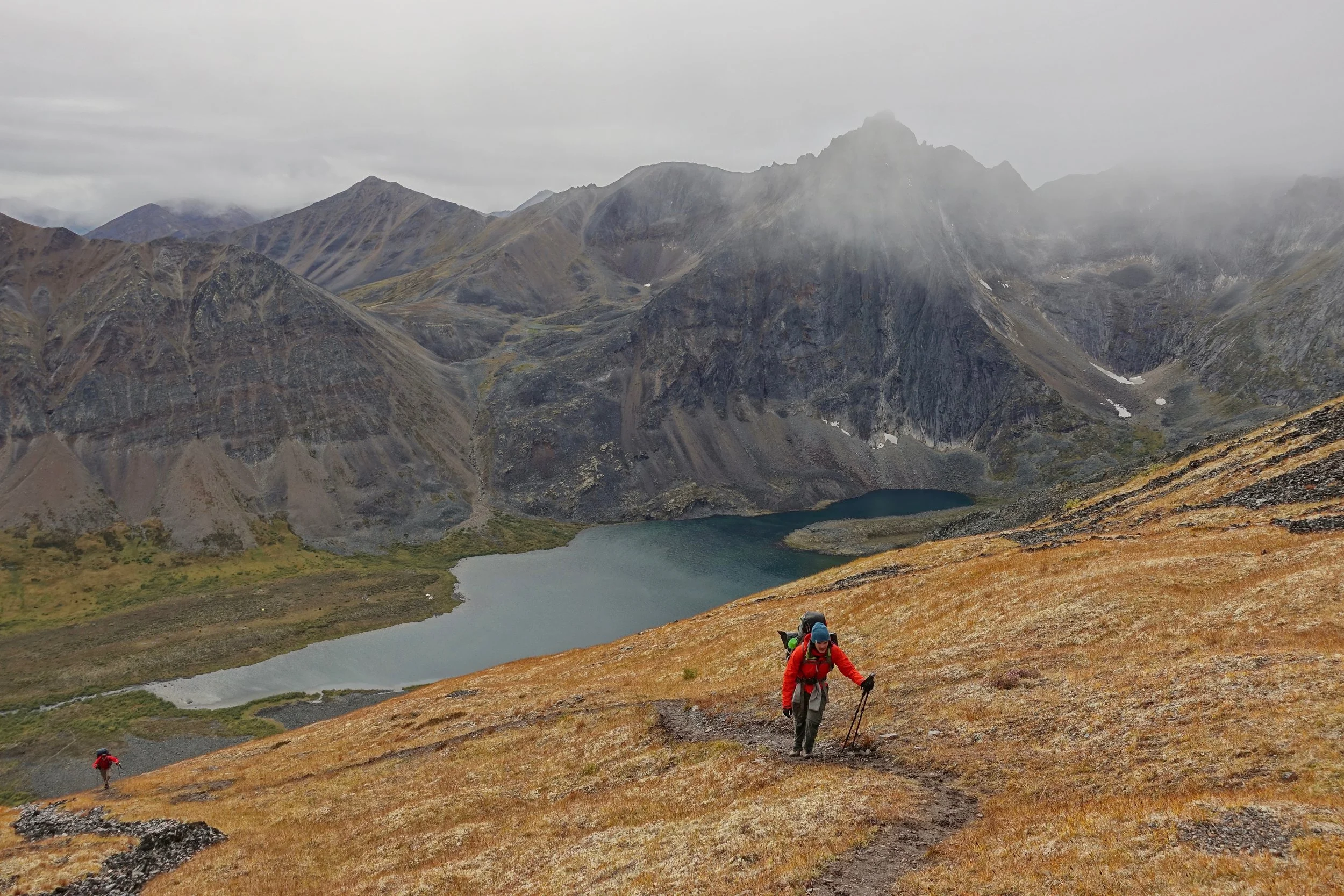 Hiking up the pass in the Tombstones Yukon