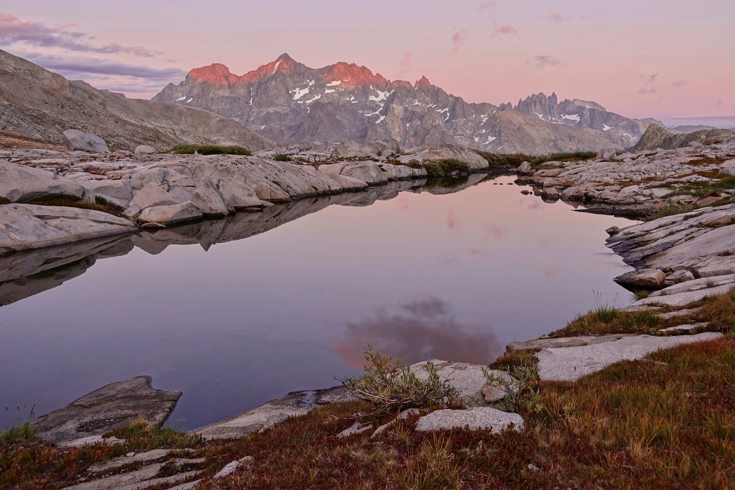 Banner peak, Mount Ritter and the Minarets from the Blue Lake area on the Sierra High Route walk