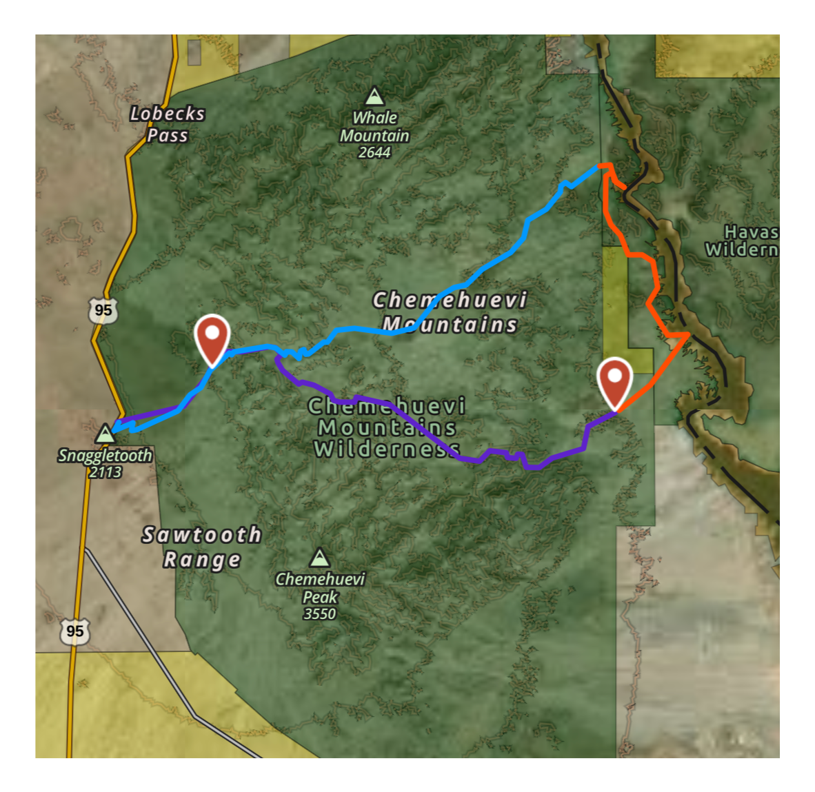 Chemehuevi Mountains Wilderness hiking map