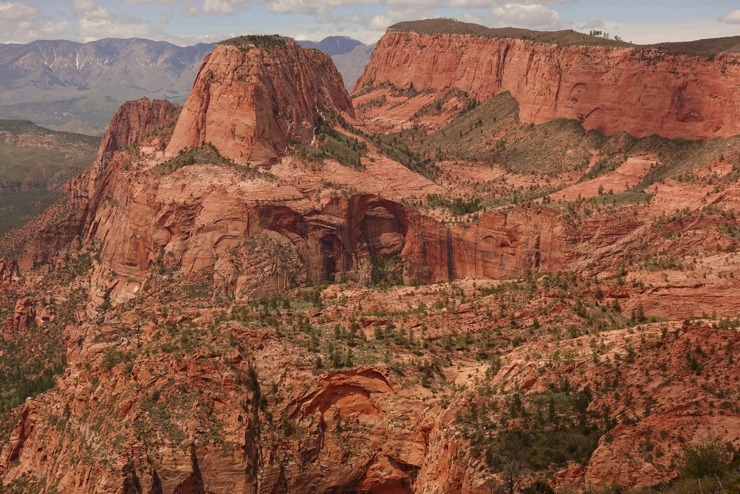 Kolob Arch and Gregory Butte in the Hop Valley of Zion National Park in Utah