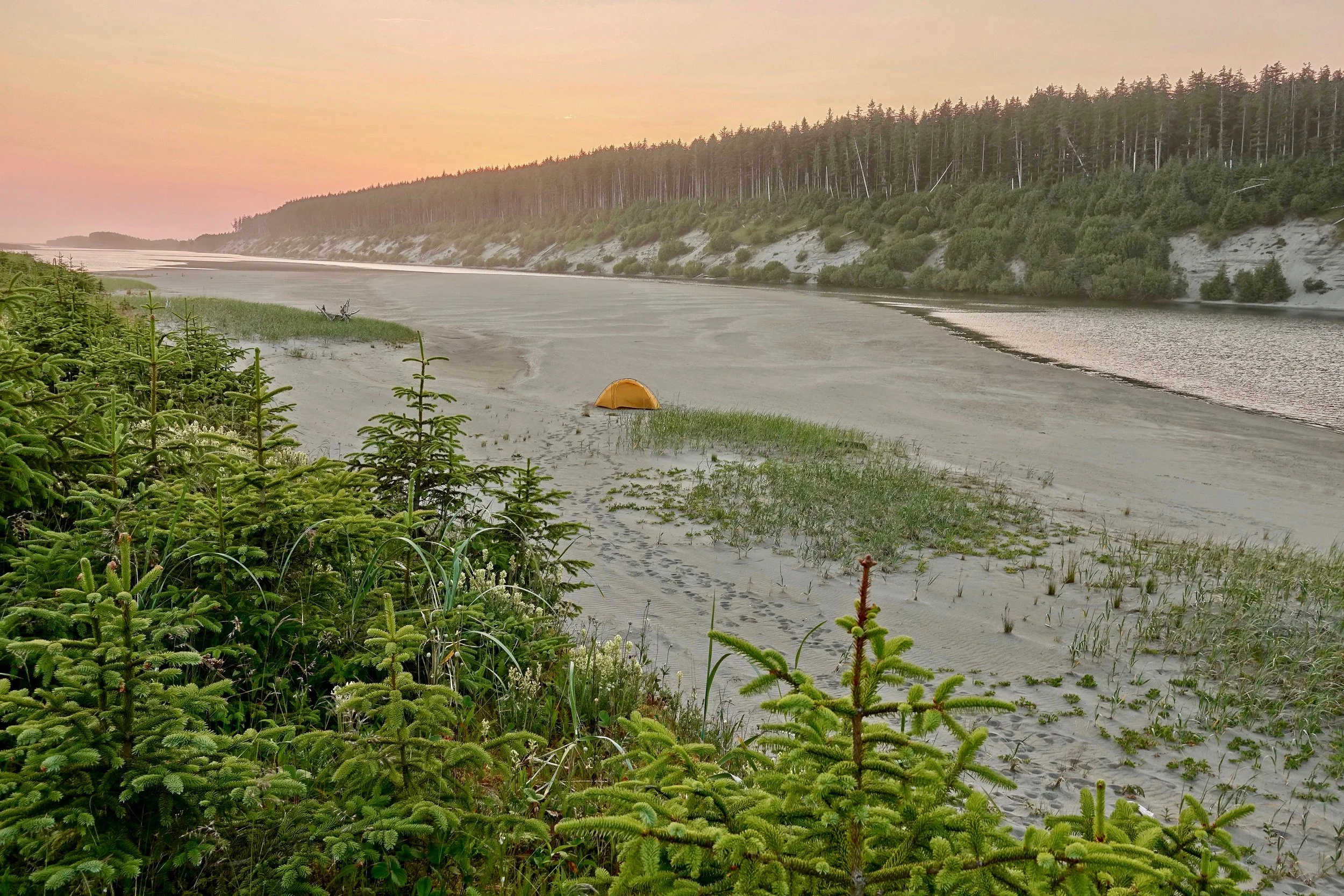 Awke River campsite in late June on the Alaska lost coast