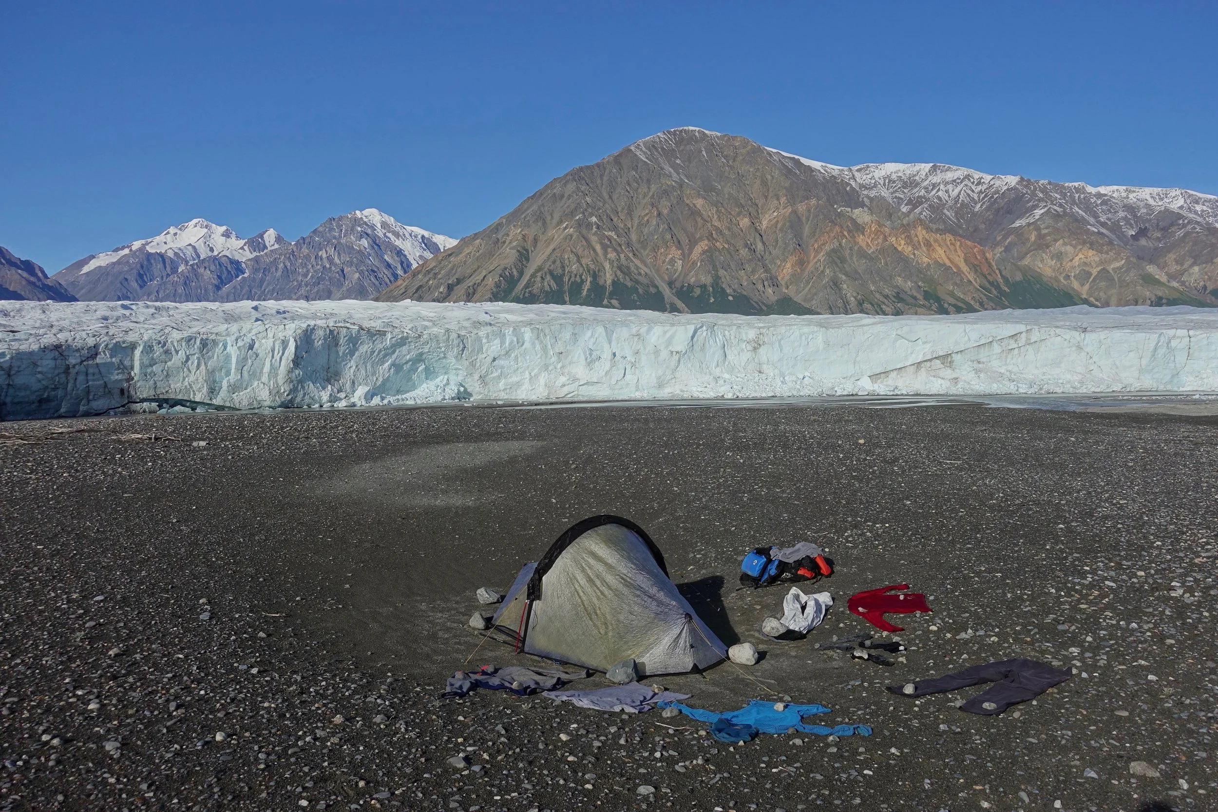 Campsite at the Donjek Glacier on the packrafting trip down the river in the Yukon