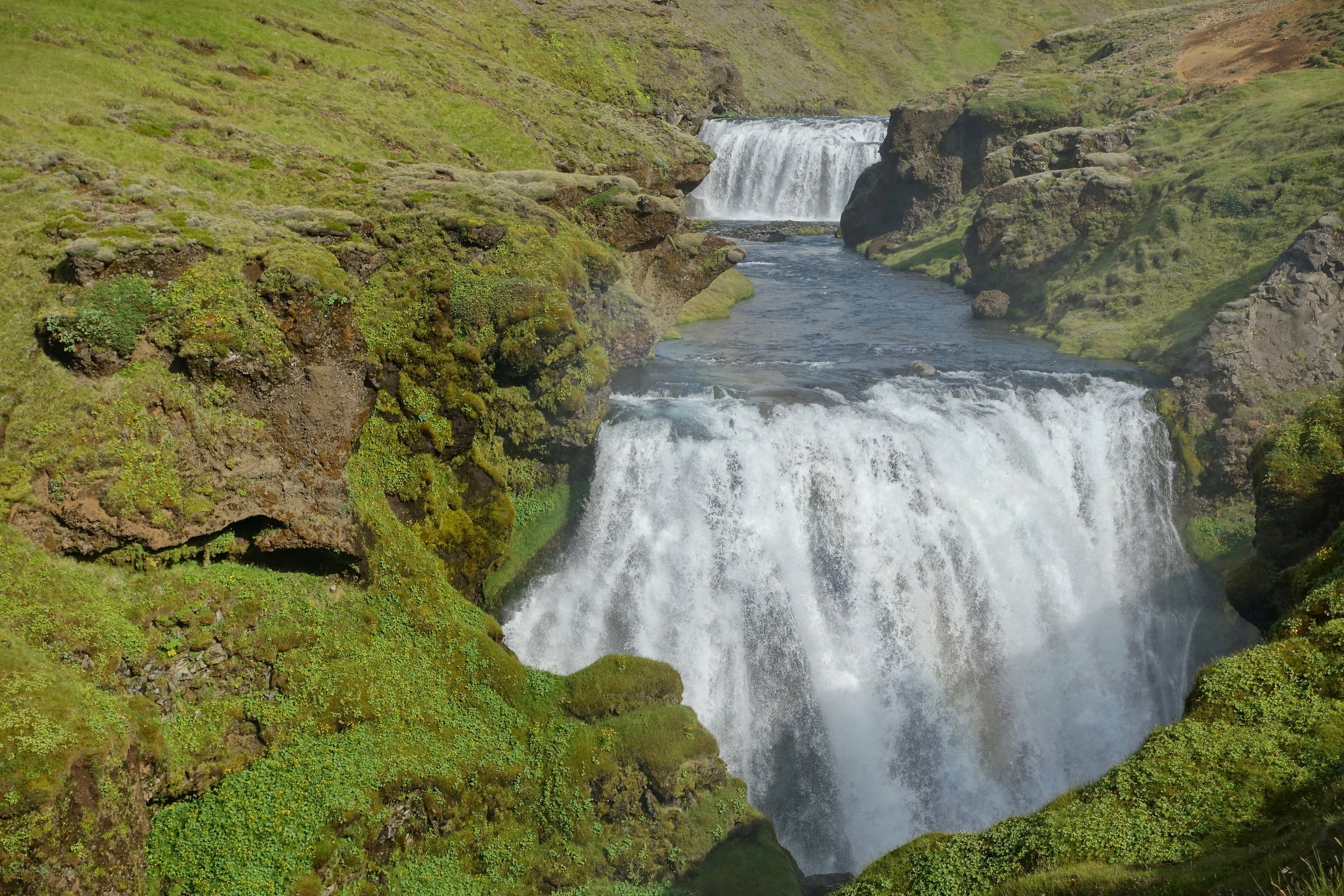 Double waterfall on Fimmvorduhals hike in Iceland