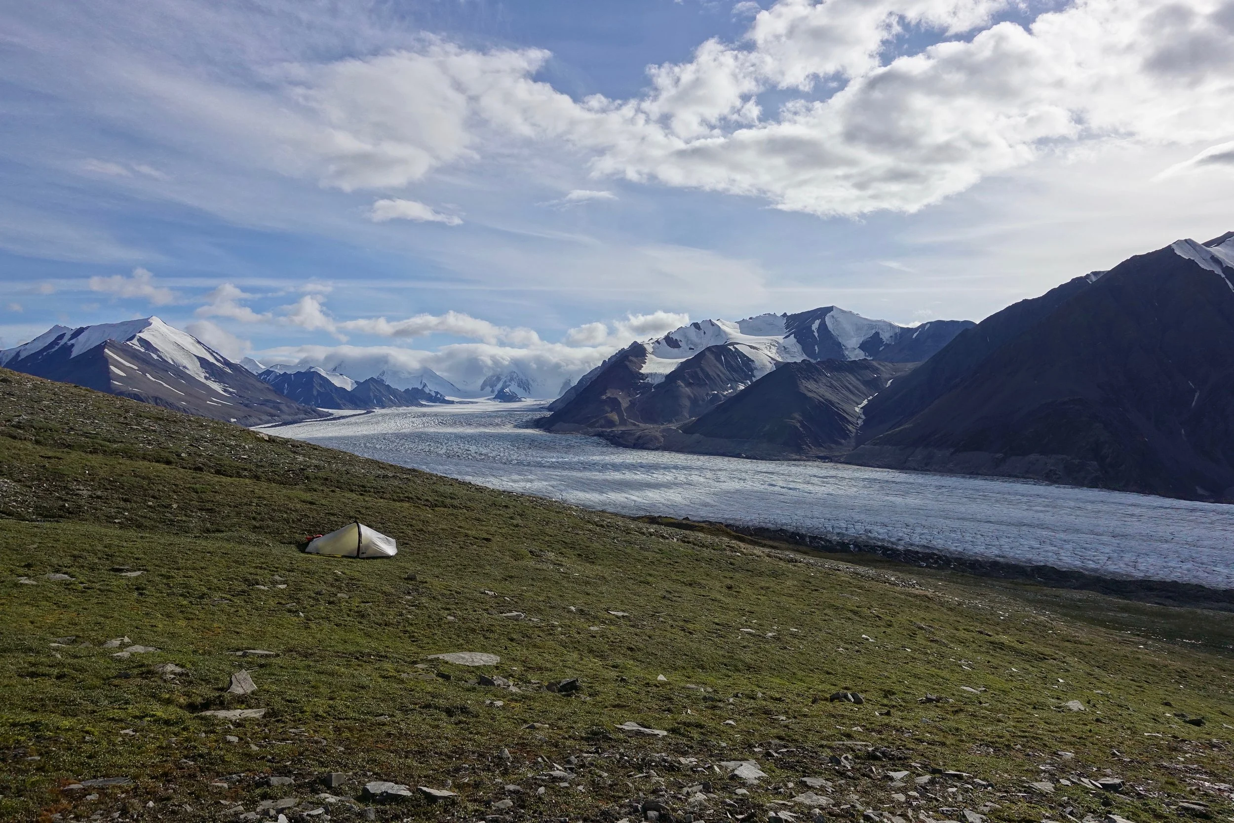 Camp at the Kluane Glacier on the Donjek Packrafting route hike