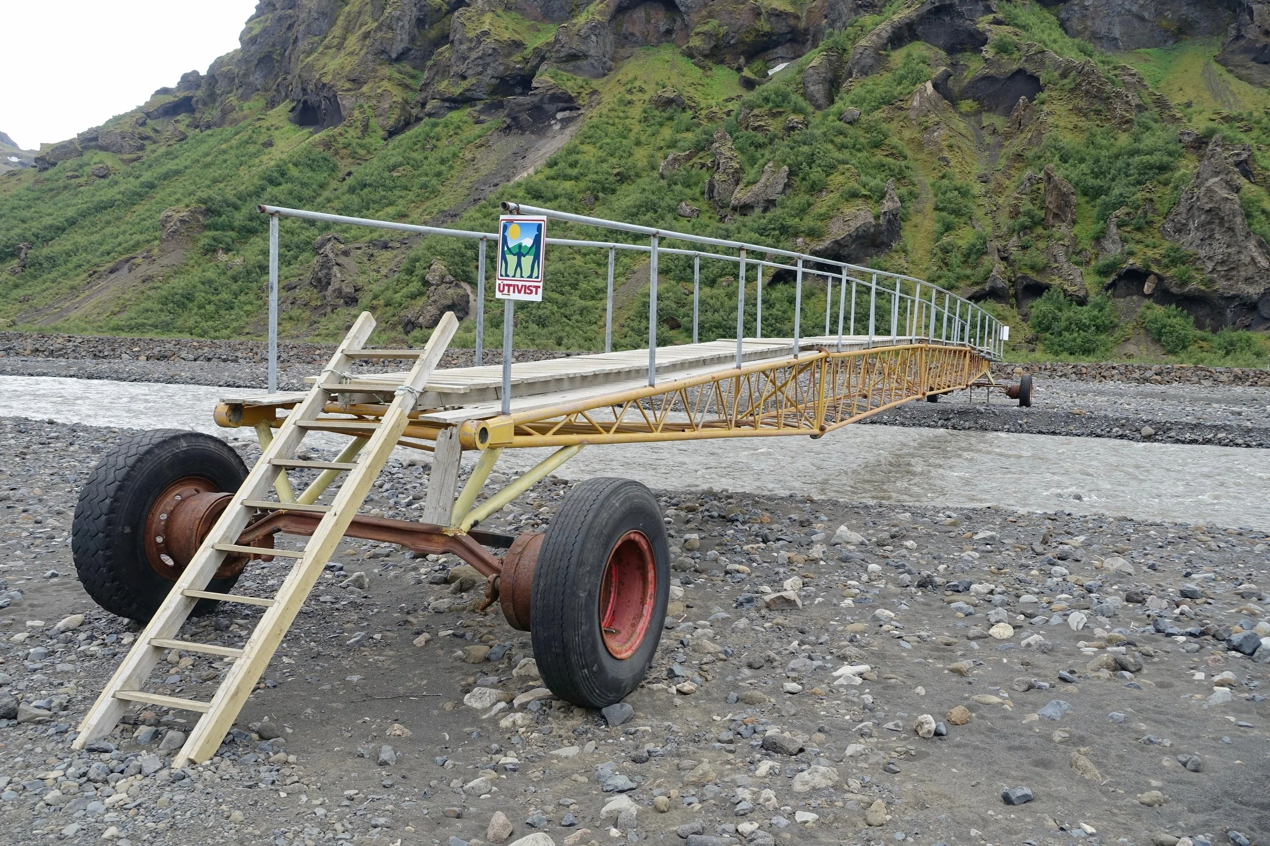 Footbridge on the Krossa River on Fimmvorduhals trek in Iceland