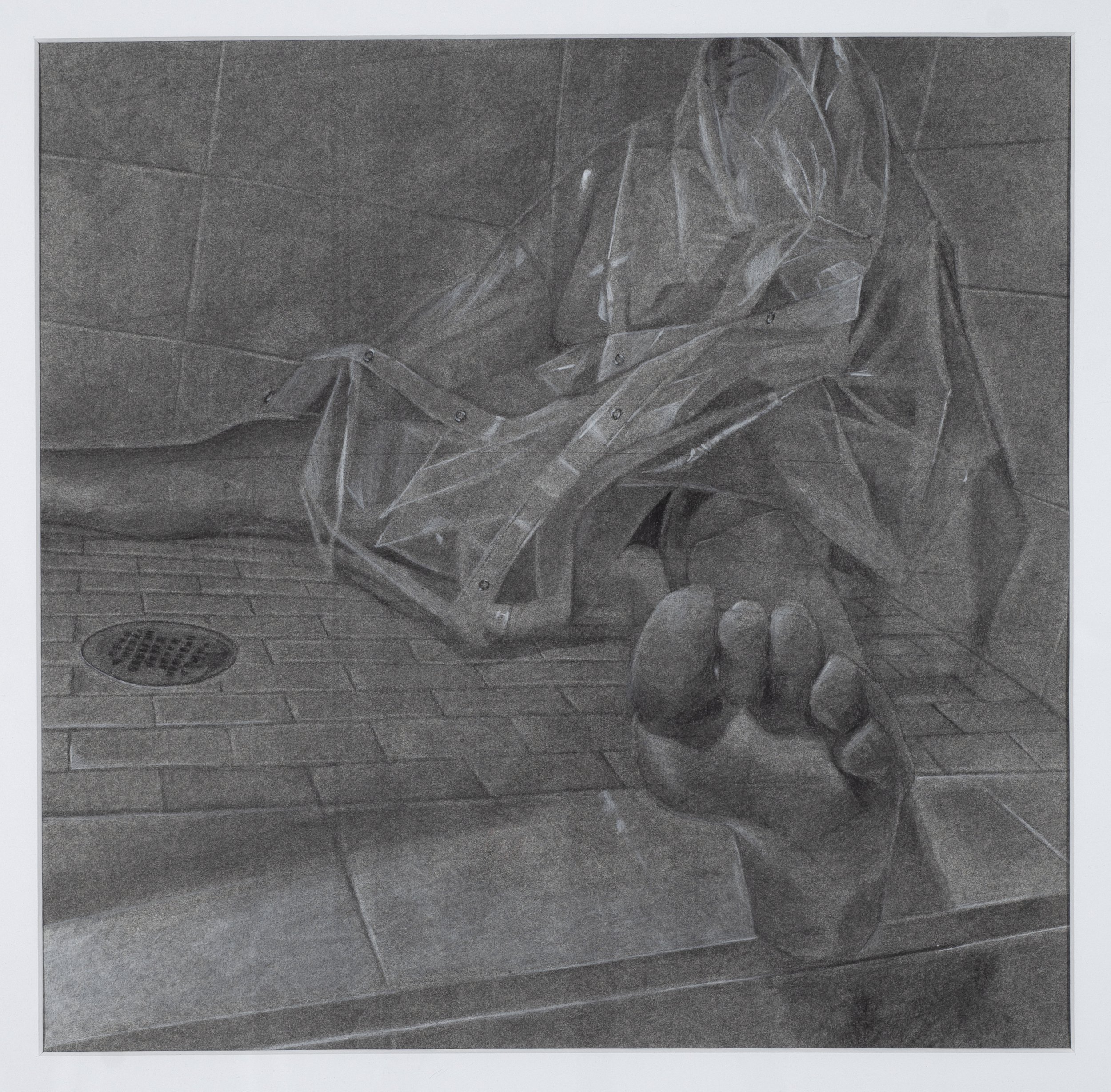 "Half Bathroom: Left Foot Sole Study," 2025, 16" x 16," charcoal on paper