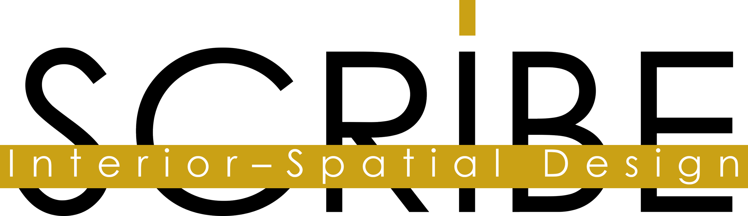 Logo with the words 'SCRIBE Interior-Spatial Design' in black and gold colors.