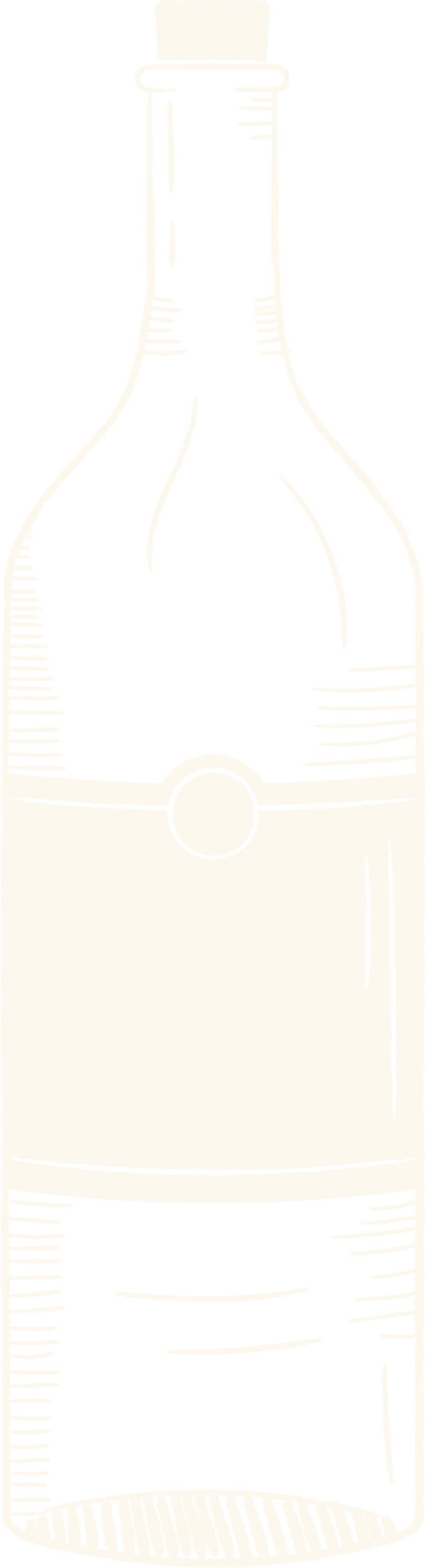 Whimsical wood-block style illustration of a wine bottle.