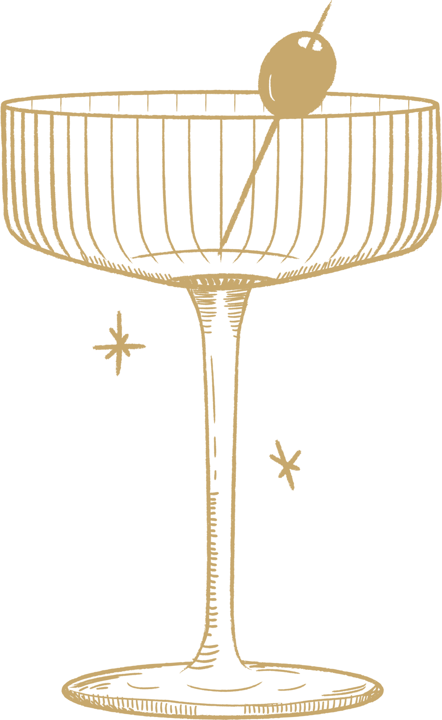 Wood block style illustration of a martini glass