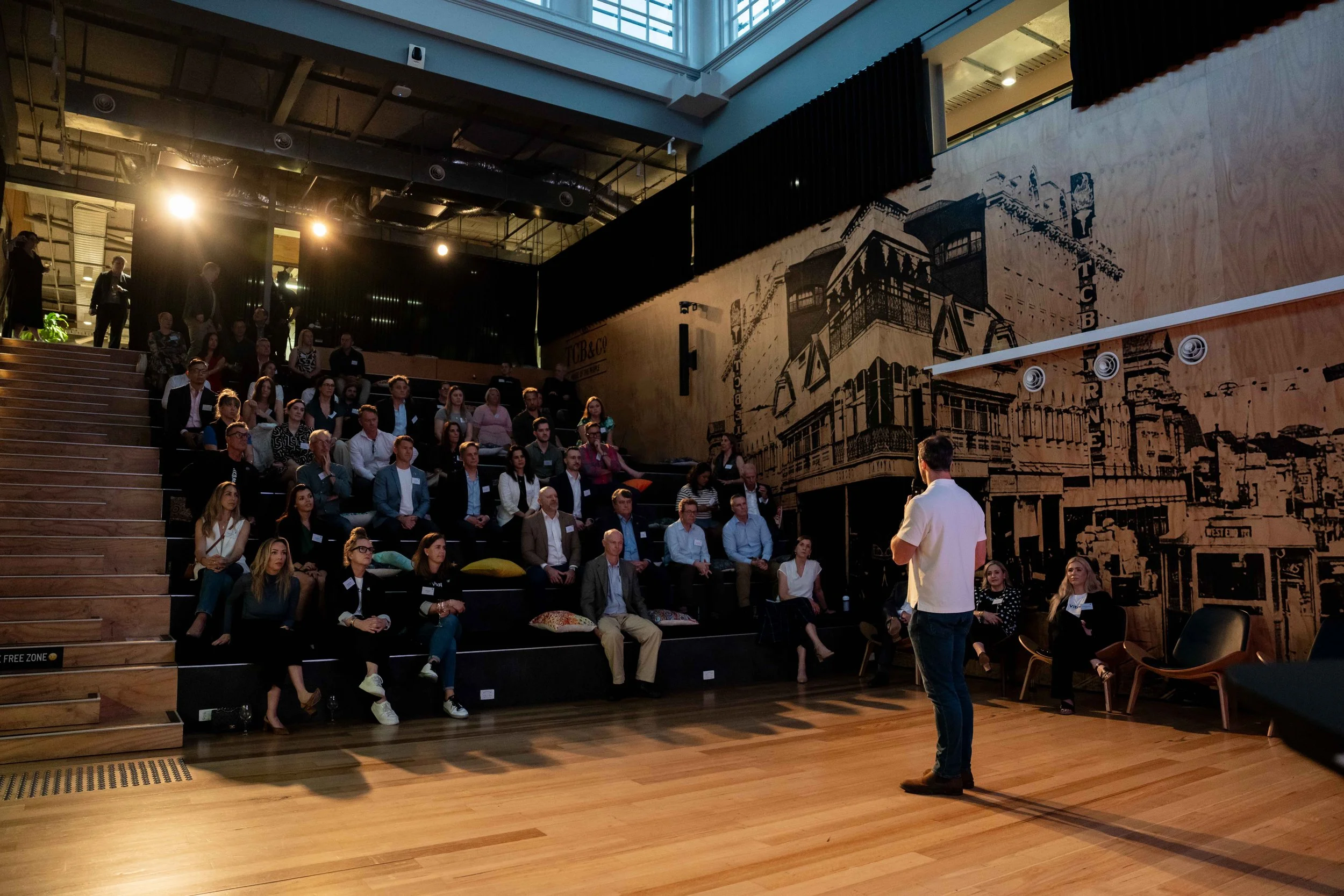 Lachlan Stuart Delivering a resilience talk to Vitaport