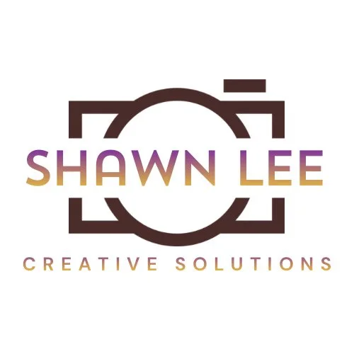 A logo with the name Shawn Lee and the tagline 'Creative Solutions,' featuring a camera icon and purple and gold text.