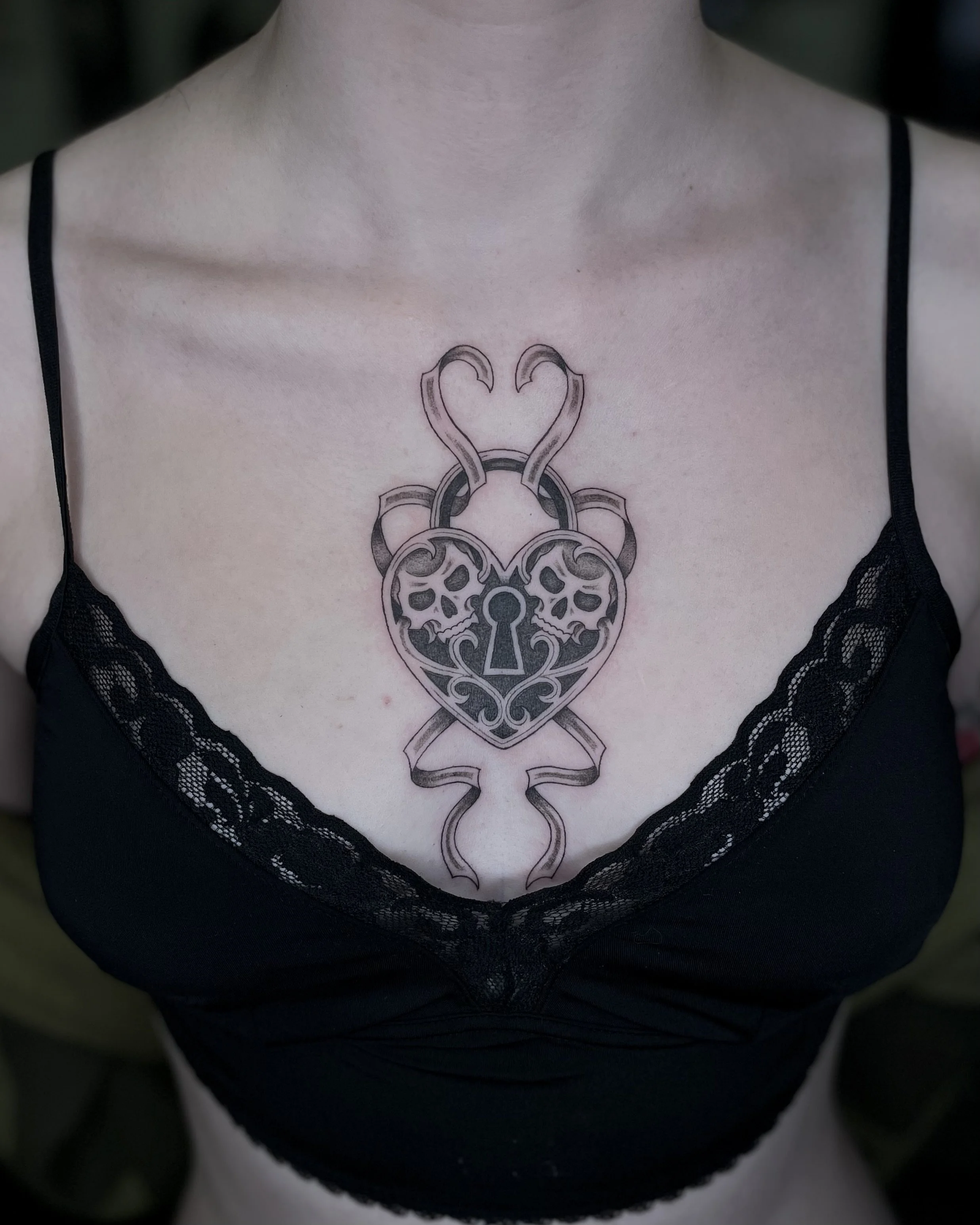 goth heart lock tattoo