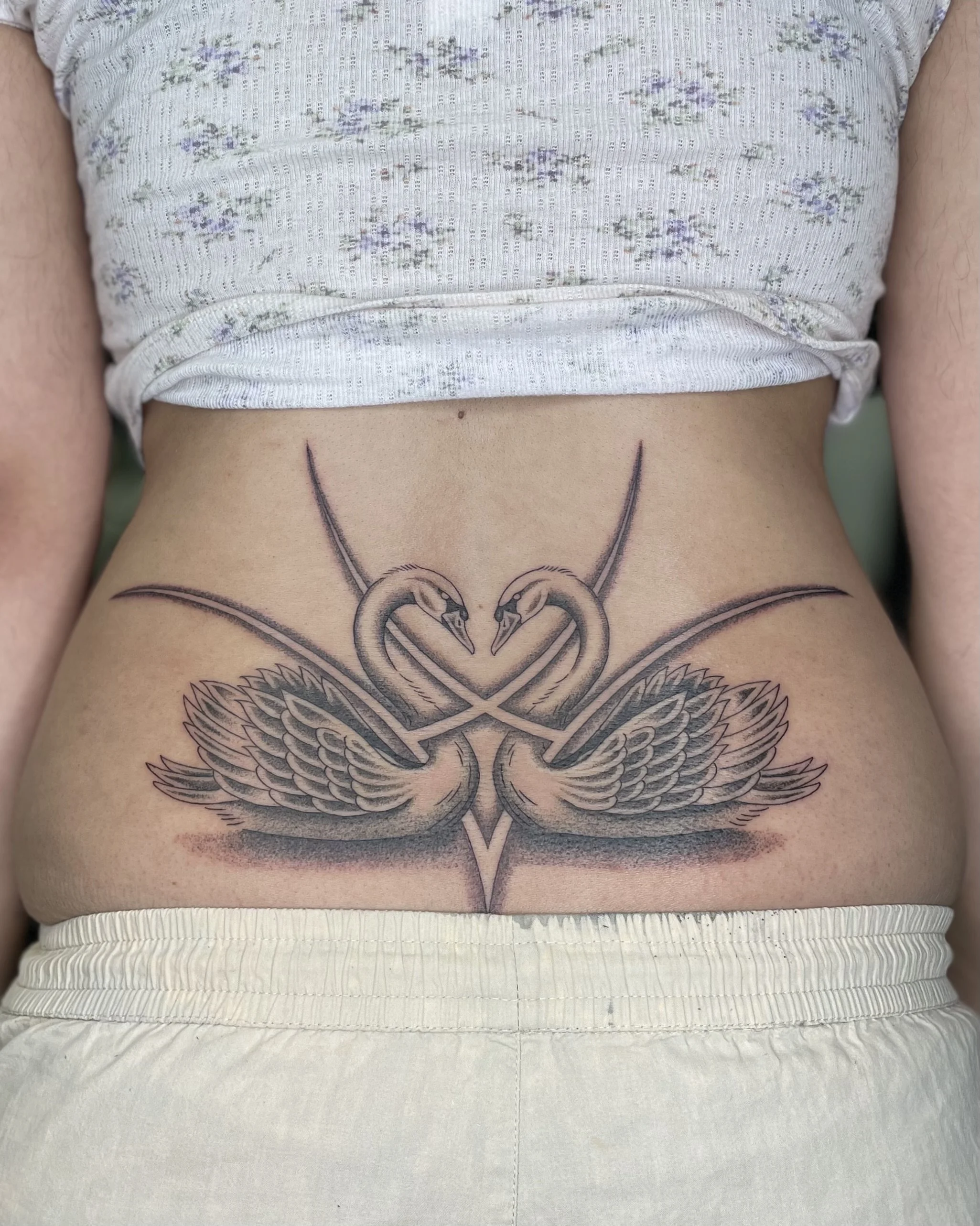 swan black and grey fineline tattoo