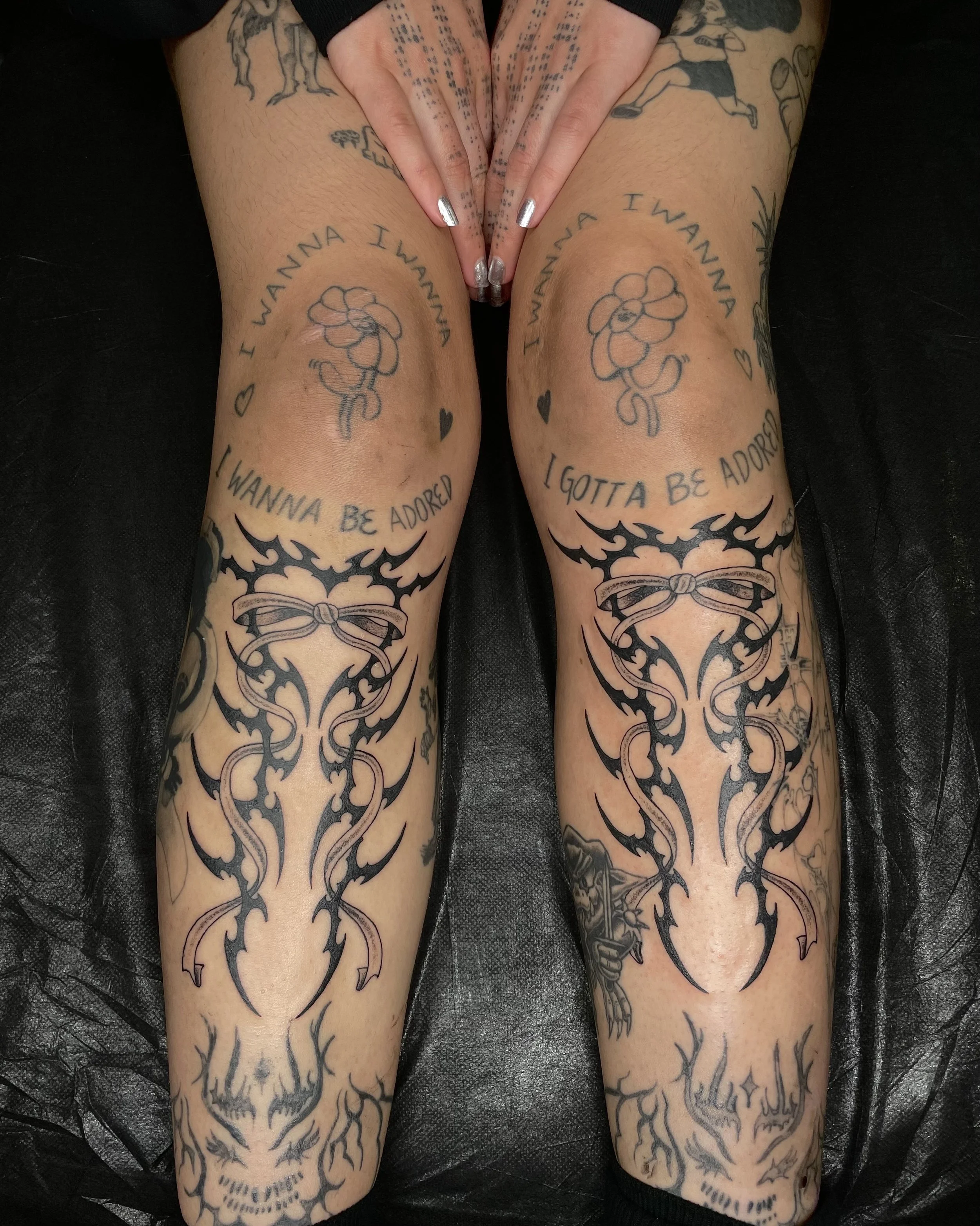 neo tribal / cyber sigilism shin tattoos