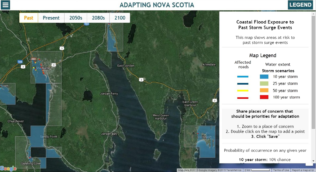 An image showing the AdaptNS tool created to visualize potential coastal flooding impacts.