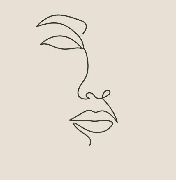 Line drawing of a human face in profile with closed eyes, nose, and lips on a beige background.