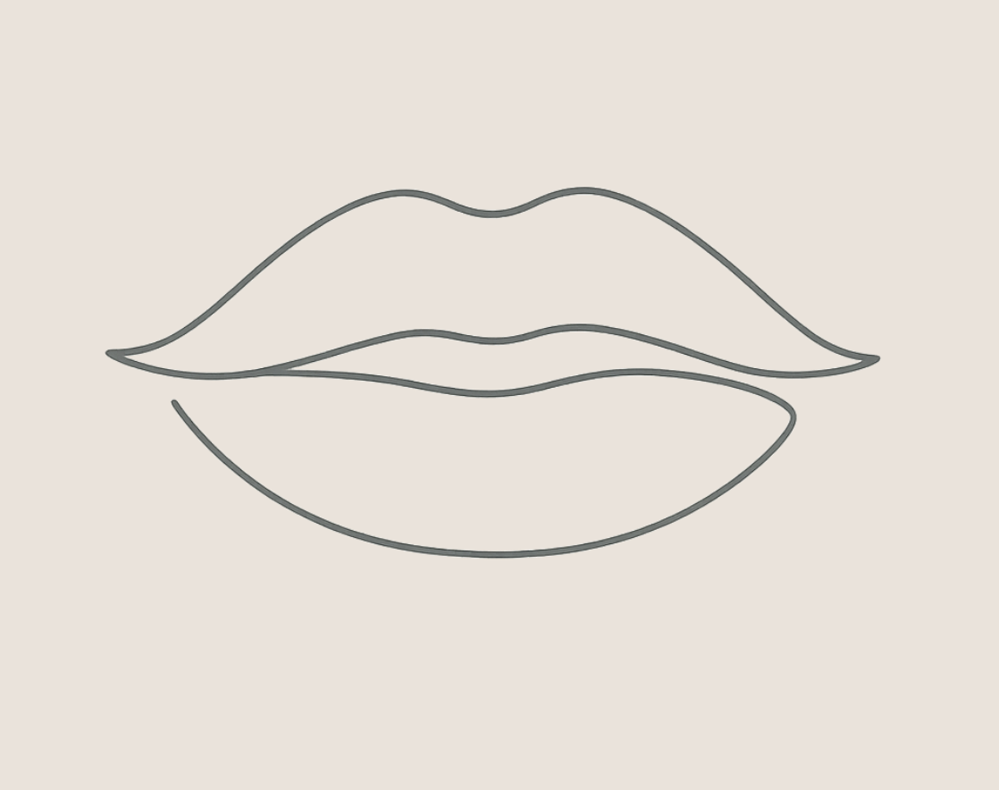 Line drawing of lips and a mustache in a minimalist style.