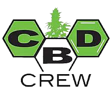 Logo for CBD Crew featuring three hexagonal shapes with the letters C, B, D inside, a cannabis leaf, and the word 'CREW' underneath.