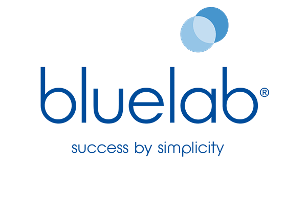 BlueLab logo with three overlapping blue circles and the text "bluelab" beneath, followed by the tagline "success by simplicity."