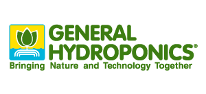 Logo of General Hydroponics with green text and a leaf design
