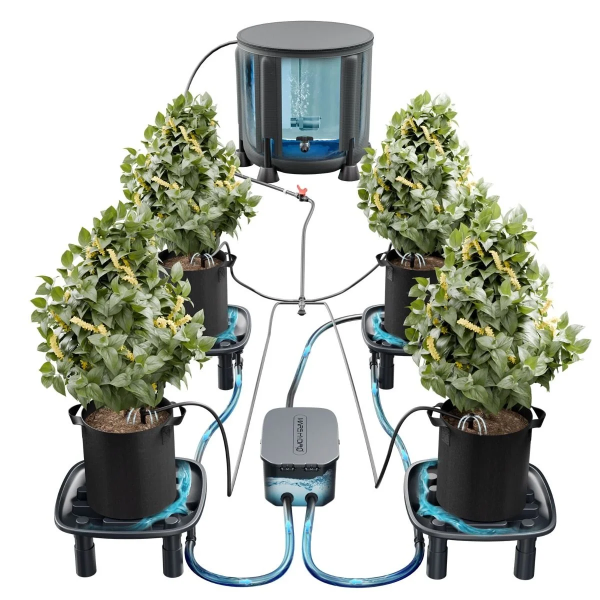 Mars Hydro 50L Foldable Bucket Drip Irrigation System & Auto-Drainage System with 4-Pack Runoff Trays|Water Pump|Grow Bags for Grow Tents and Greenhouses