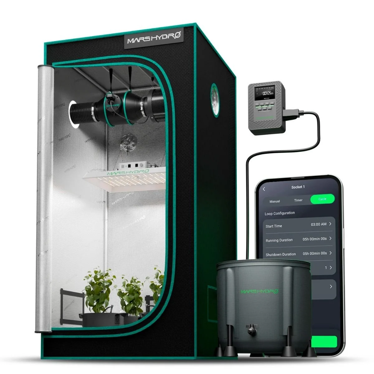 Mars Hydro Smart Watering Contorl - 50L Foldable Bucket Drip Irrigation Kits with iTime for 8 Indoor Growing Plants