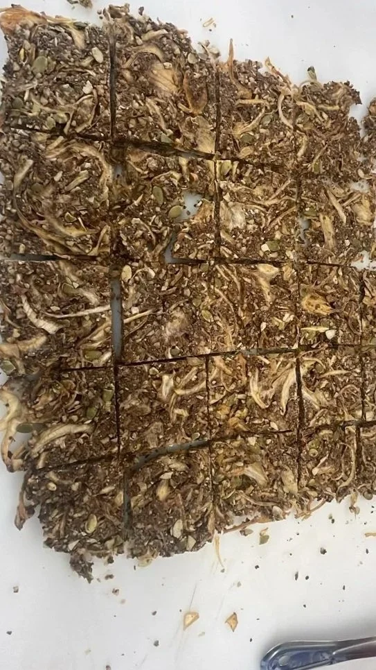 Flaxseed crackers with herbs and onions.
