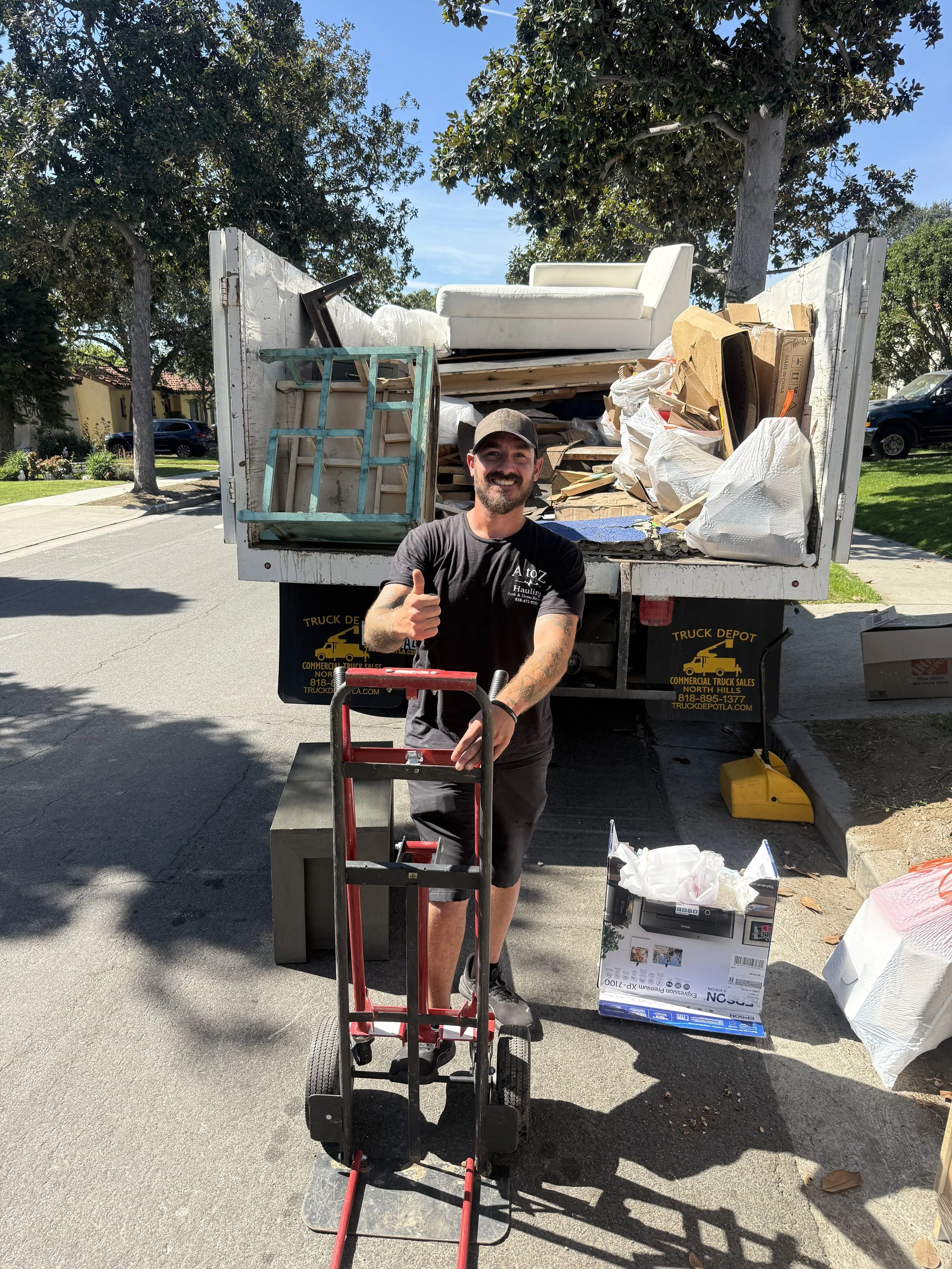 A to Z Hauling crew member at a junk removal pickup in Glendale, CA