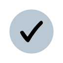 A gray checkmark inside a light blue circle.