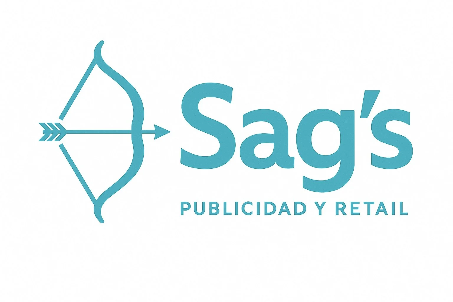 Logotipo de Saj's Publicidad y Retail con un arco y flecha en tonos azules y el texto en azul claro.