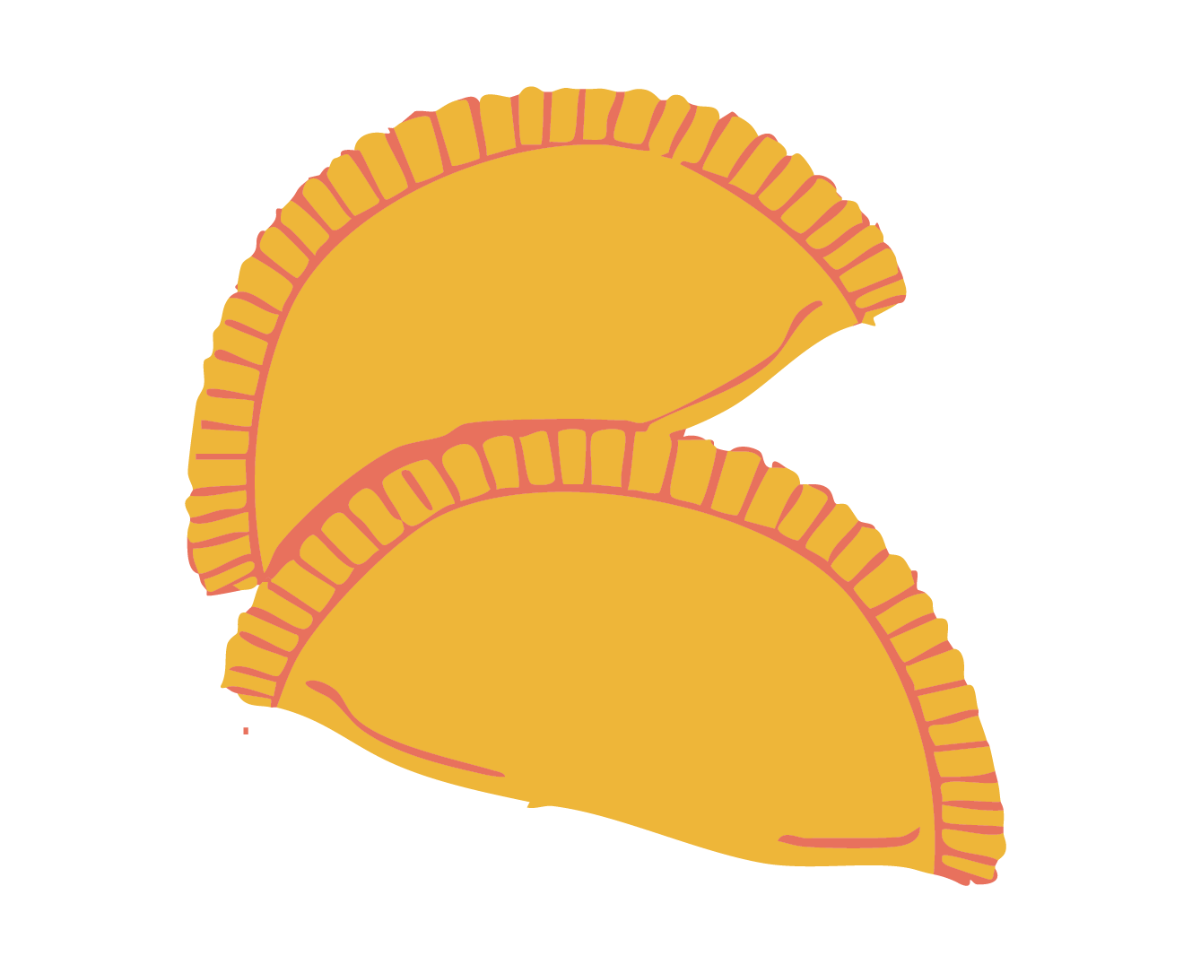 Diagram of two taco shells with their interior details visible, showing the shell structure and lining.