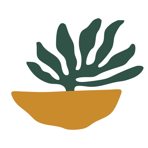 Illustration of a potted plant with green leaves in a brown pot.