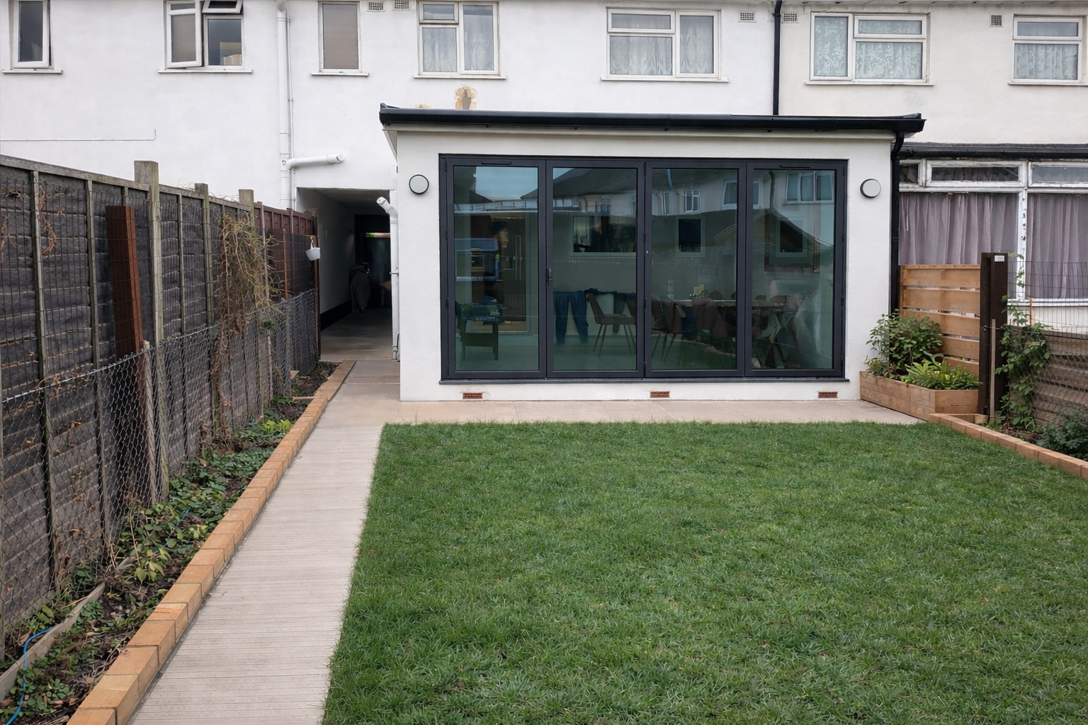 Modern timber frame home extension in Iver, Buckinghamshire  with insulated walls, new electrics and plastered interior