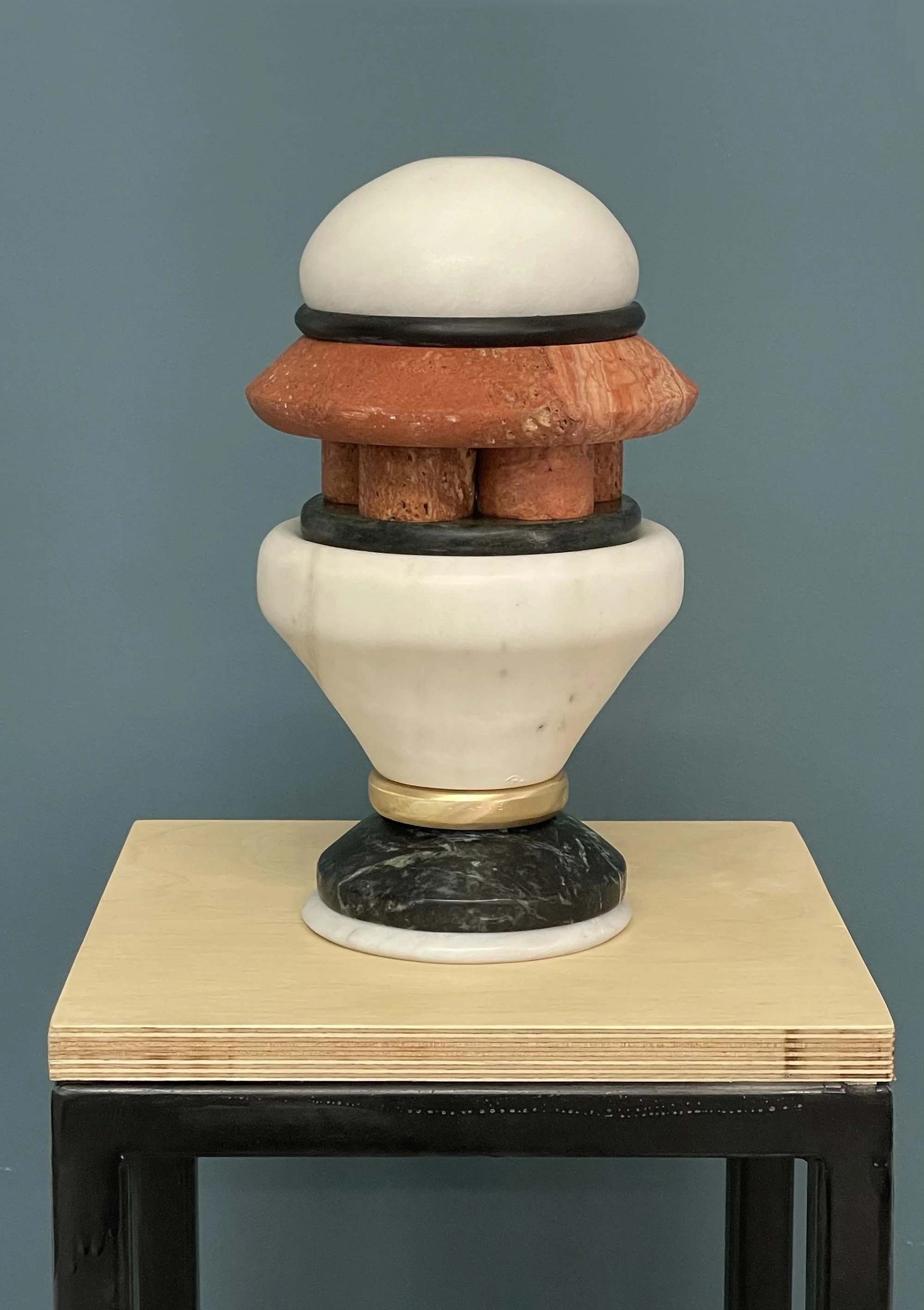 Stories We Tell 5, 2025, Marble, alabaster and brass, 10 1/2 x 6 x 6 inches