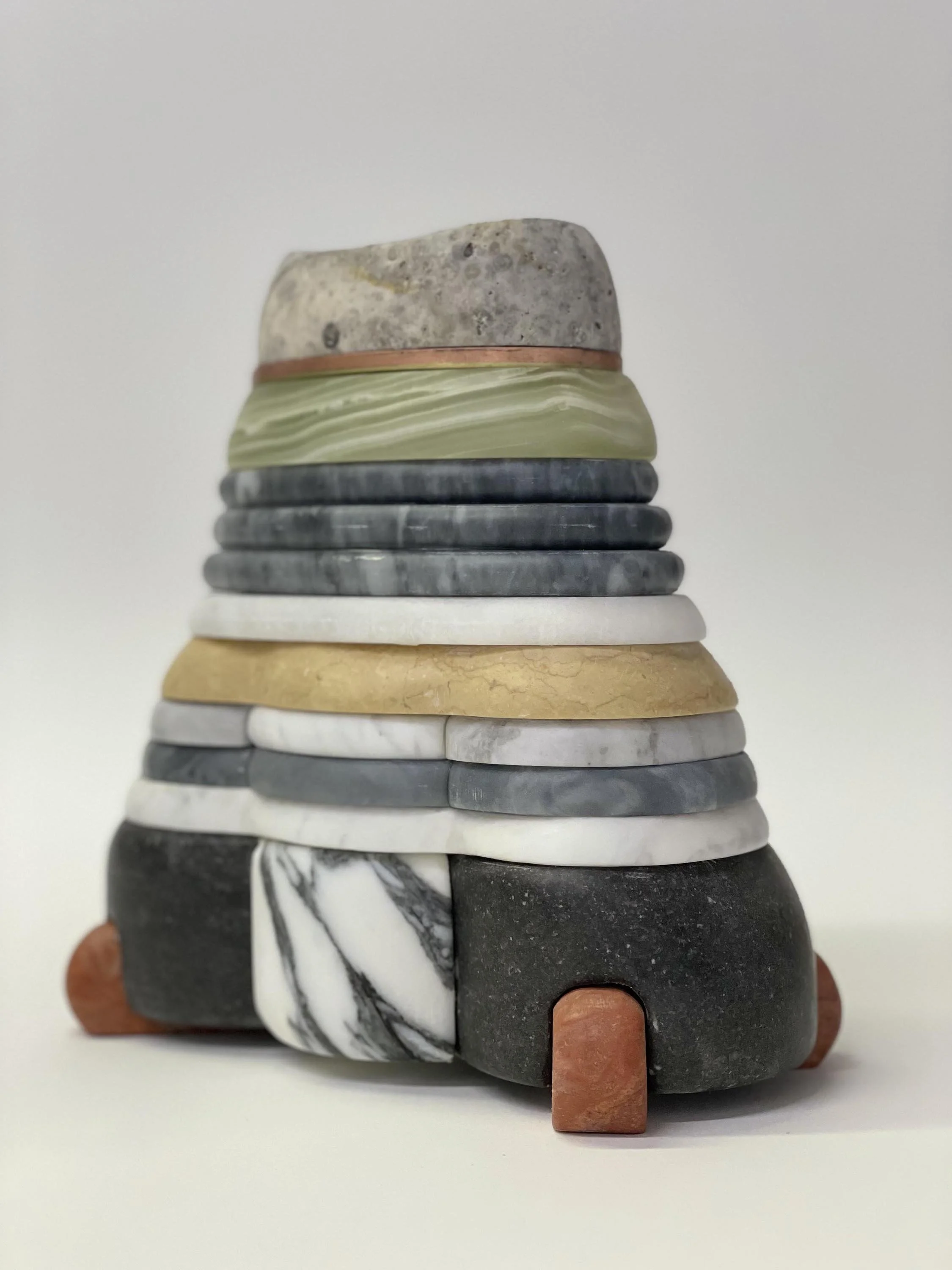 Everybody Knows 14, 2021, Marble, onyx and copper, 8 x 4 x 7 1/2 inches