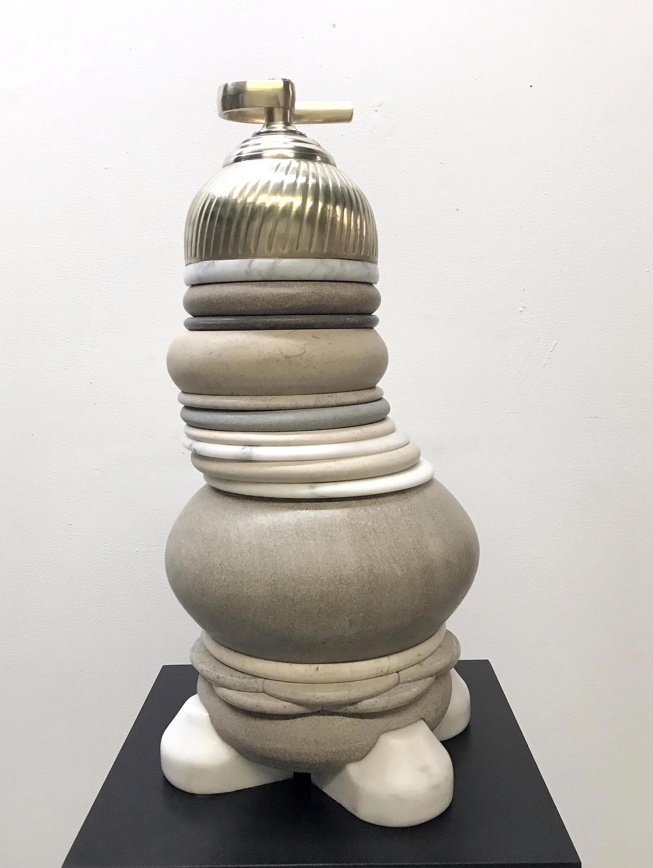 That's How the Light Gets In 4, 2017, Limestone, marble and brass, 24, x 12 x 11 inches