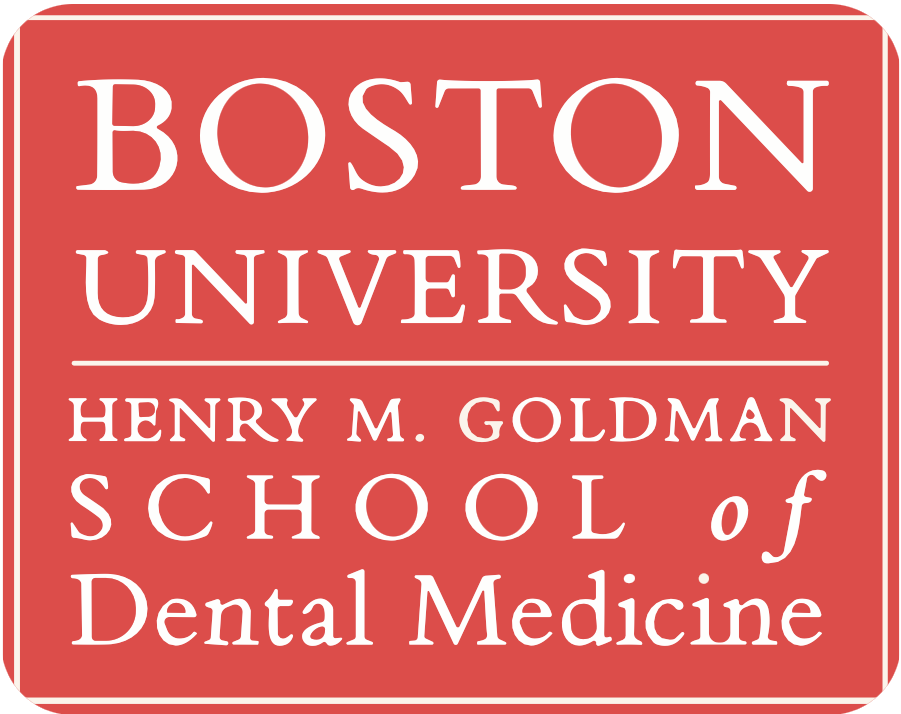 Sign with red background and white text for Boston University Henry M. Goldman School of Dental Medicine.