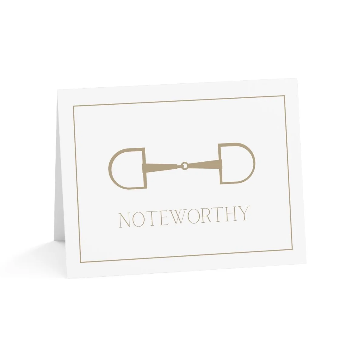 Folded note card with horse bit that reads Noteworthy