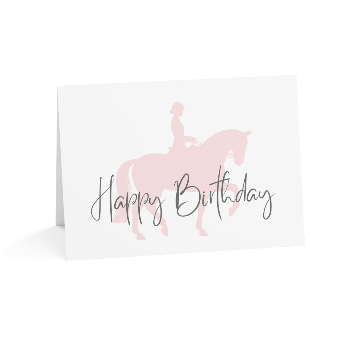 Birthday Card showing blush pink dressage horse and rider