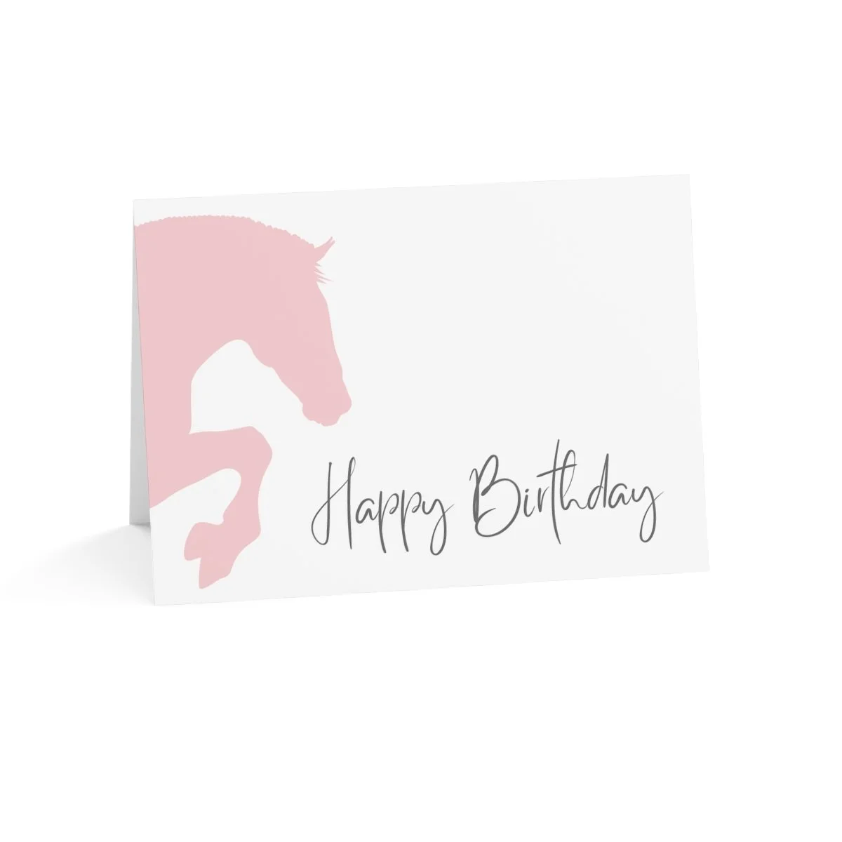 Birthday Card showing a blush pink hunter jumper horse