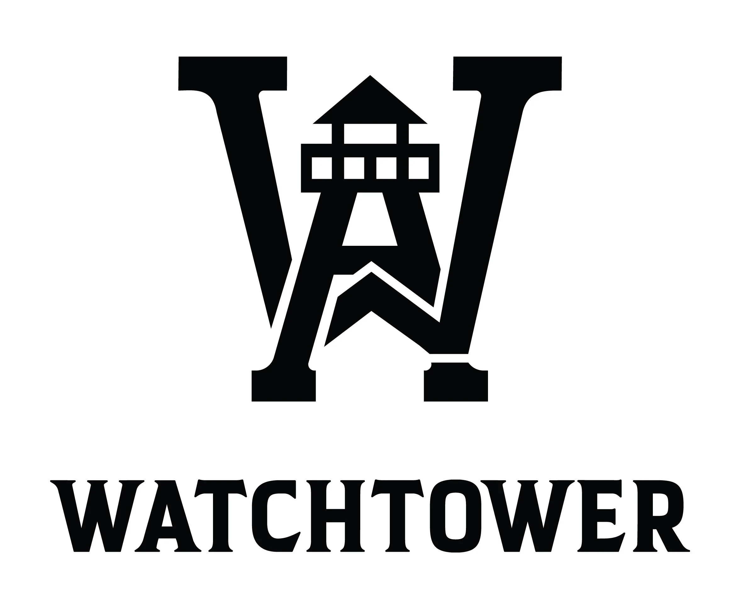 A stylized black letter W with a tower structure on top and the word WATCHTOWER written below.