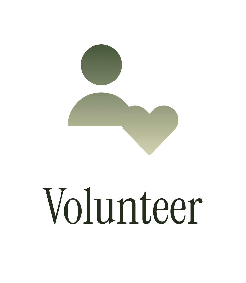 An illustration of a person sharing their heart to The Waiting Place with the word "Volunteer" below.