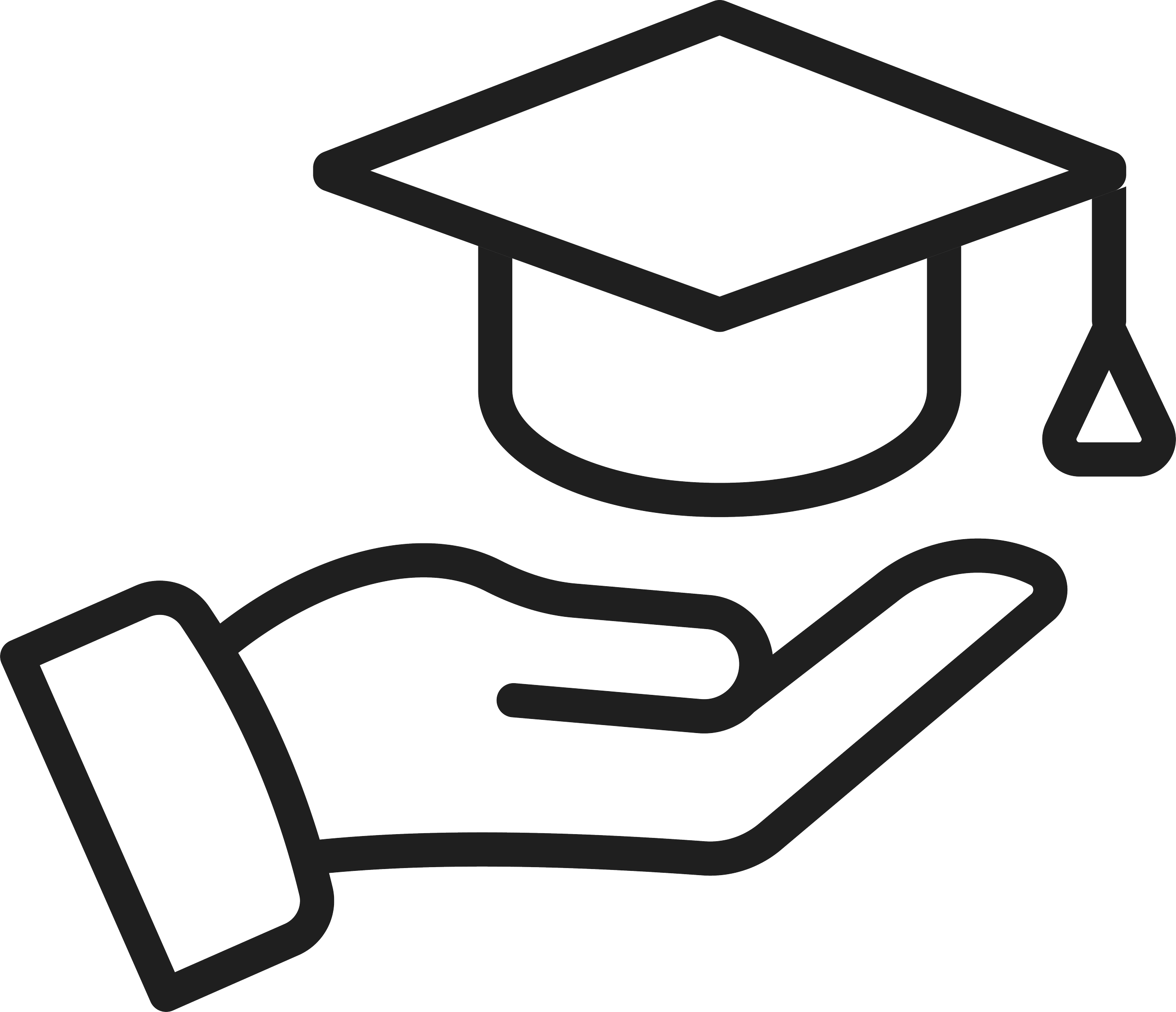 Line drawing of a hand holding a graduation cap.
