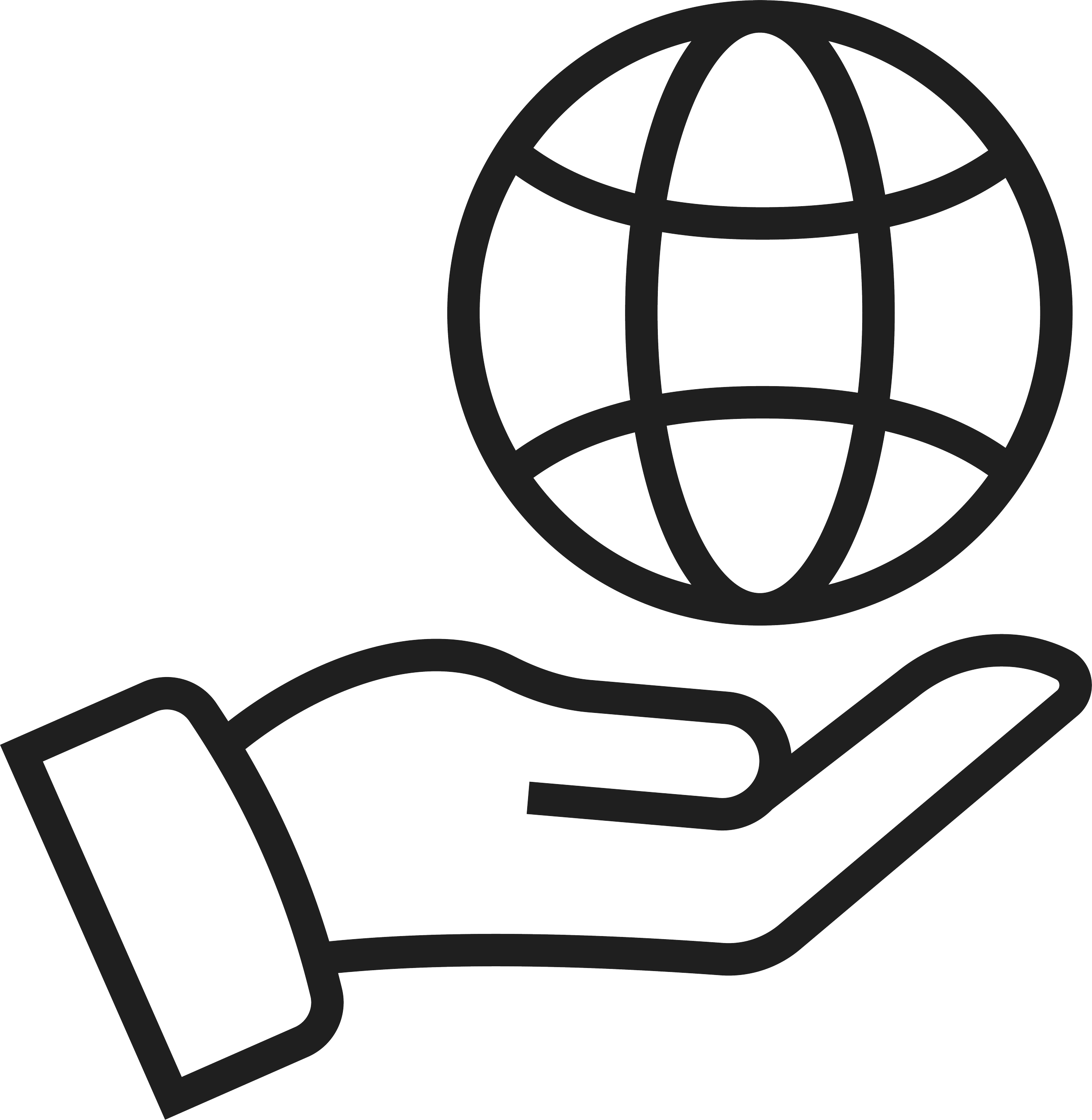 Outline of a hand holding a globe symbolizing global care or environment.