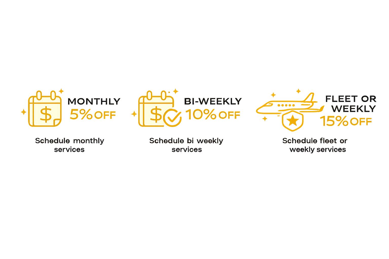 Infographics presenting a pricing schedule for fleet or weekly services, including monthly, bi-weekly, and weekly options.