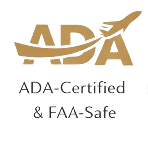 Logo with large gold letters spelling ADT, with a gold swoosh above, and text below reading "ADA-Certified & FAA-Safe".