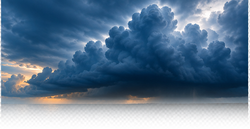 Dark, billowing storm clouds over the ocean during sunset or sunrise.