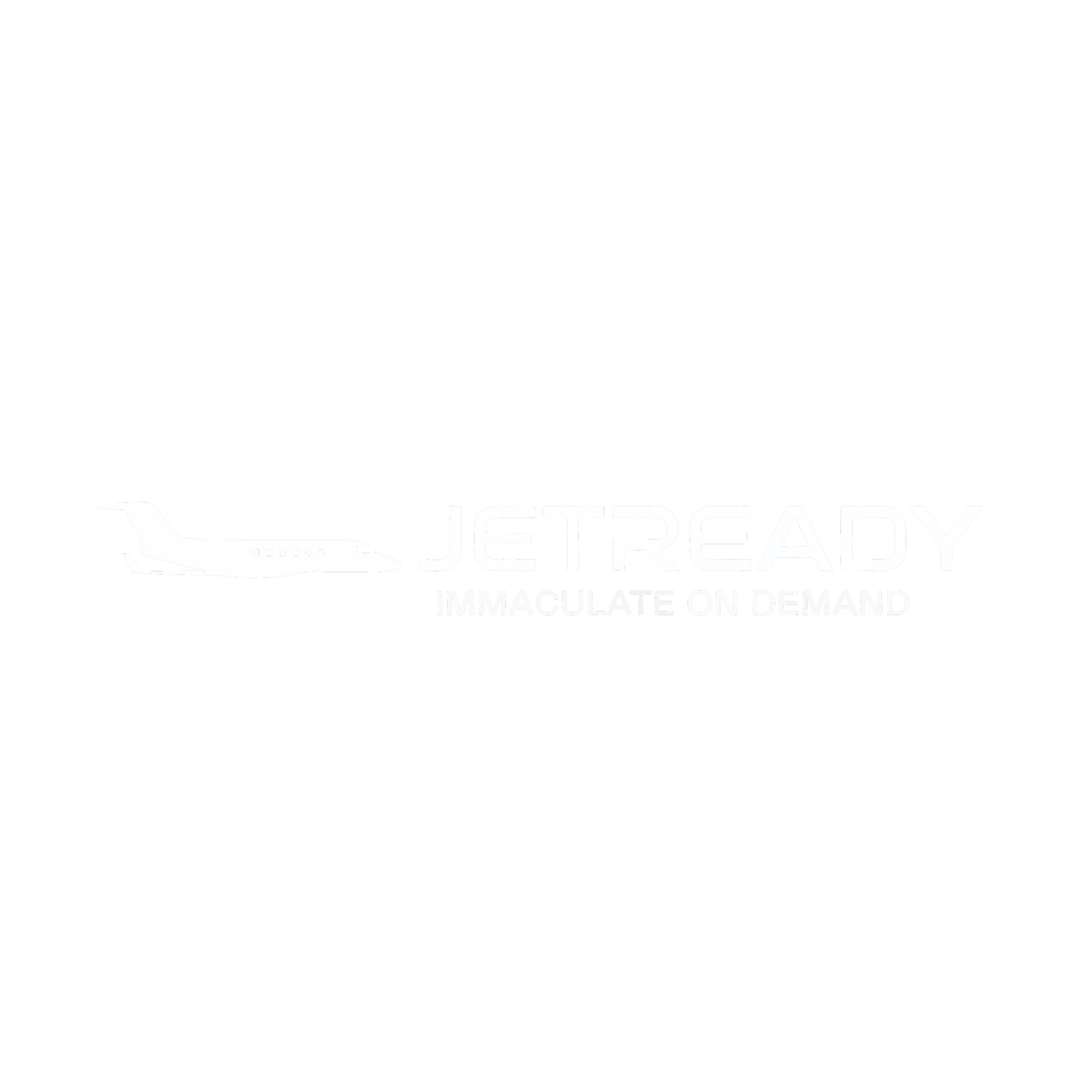 Black background with the white JetReady logo, which includes an outline of an airplane with a flag on the tail, and the text "JETREADY" beneath it. Below that, the slogan "IMMACULATE ON DEMAND" is written in smaller white letters.