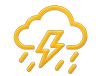 Gold lightning bolt within a cloud outline, with lines resembling lightning or energy radiating from it.