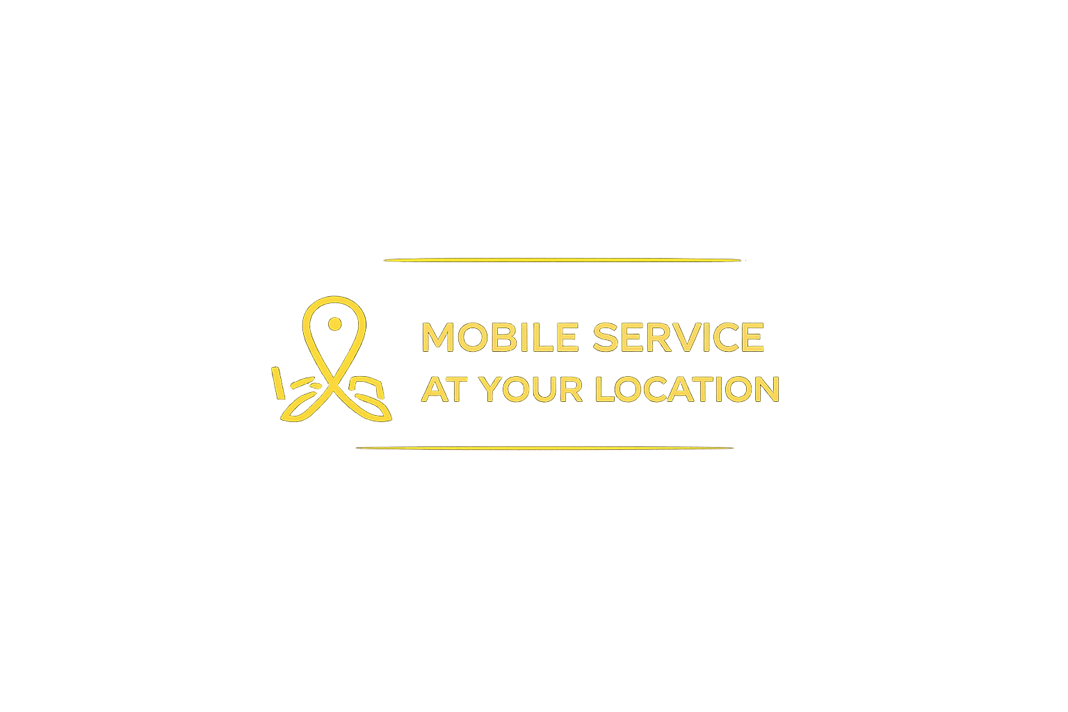 A yellow illuminated sign displays the words 'Mobile Service at Your Location' with a location pin icon on a background with purple and green lights.